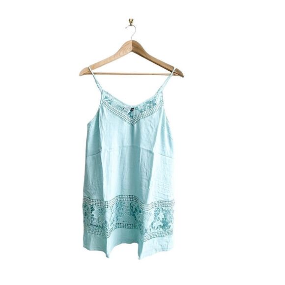 ASTR The Label Dress Floral Crochet Border Tiffany Blue Mini Women's M Lined - Picture 1 of 9
